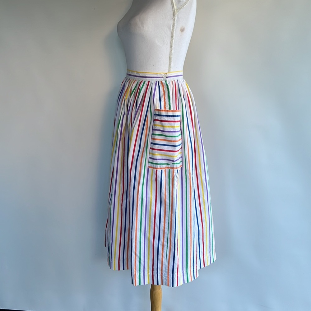 Cats Vintage 80s Rainbow Stripe Midi Skirt